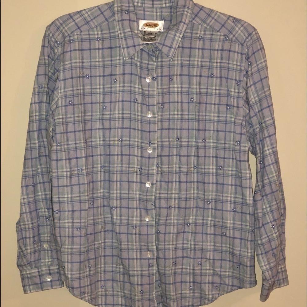 Talbots petites button down size small linen & cotton striped & flowers